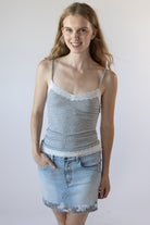 Round Sequin Trim Denim Skirt