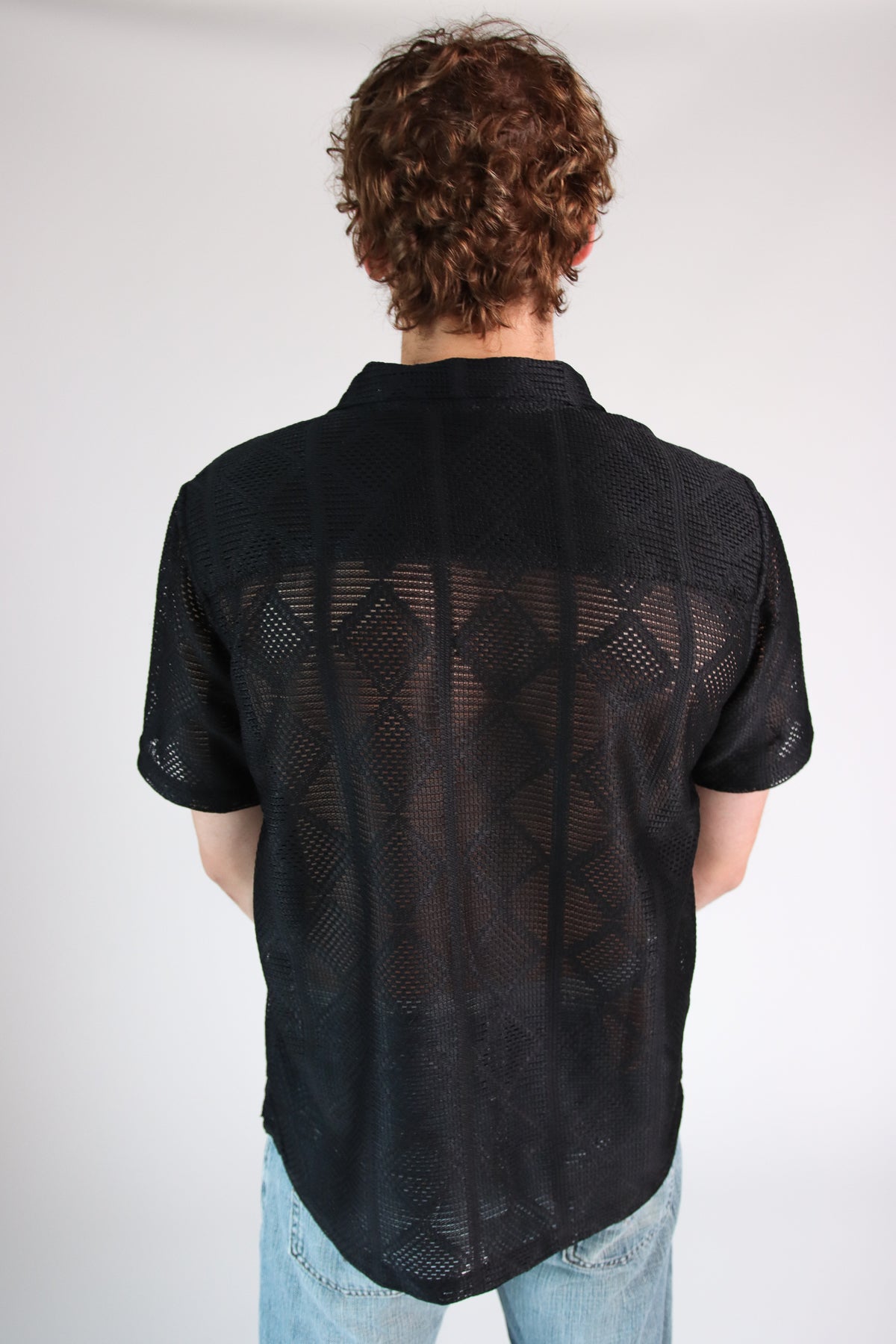 Diamond Open Weave Button Up