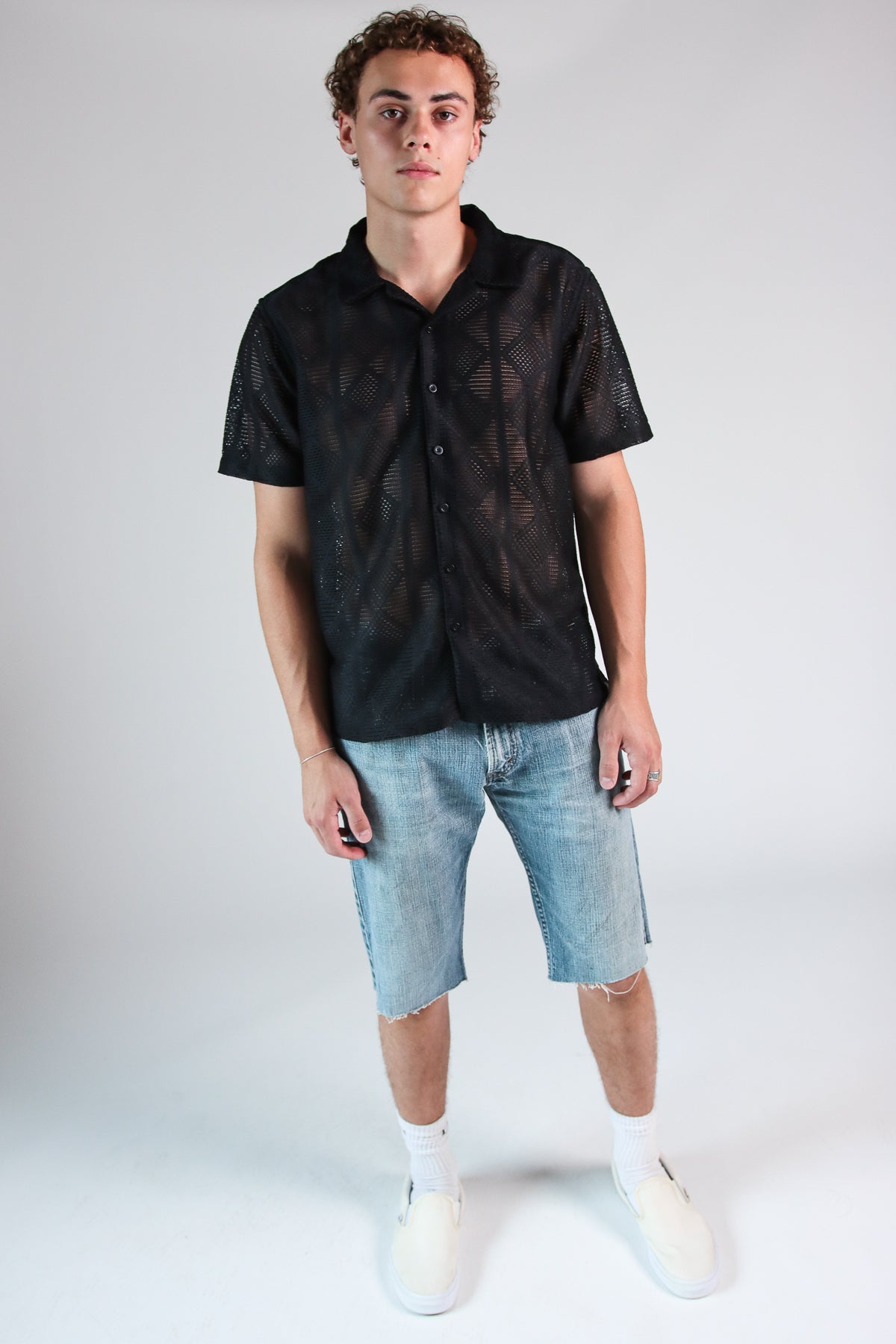 Diamond Open Weave Button Up