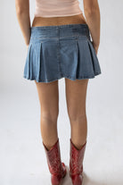 Double Buckle Belted Denim Mini Skort