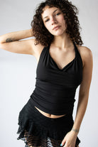 Cowl Neck Ruched Halter Top