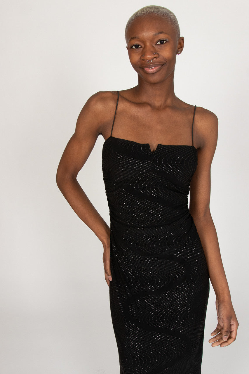 Vintage Black Long Dress with Sparkle Wave Design Ragstock Vintage Black Long Dress with Sparkle Wave Design Ragstock