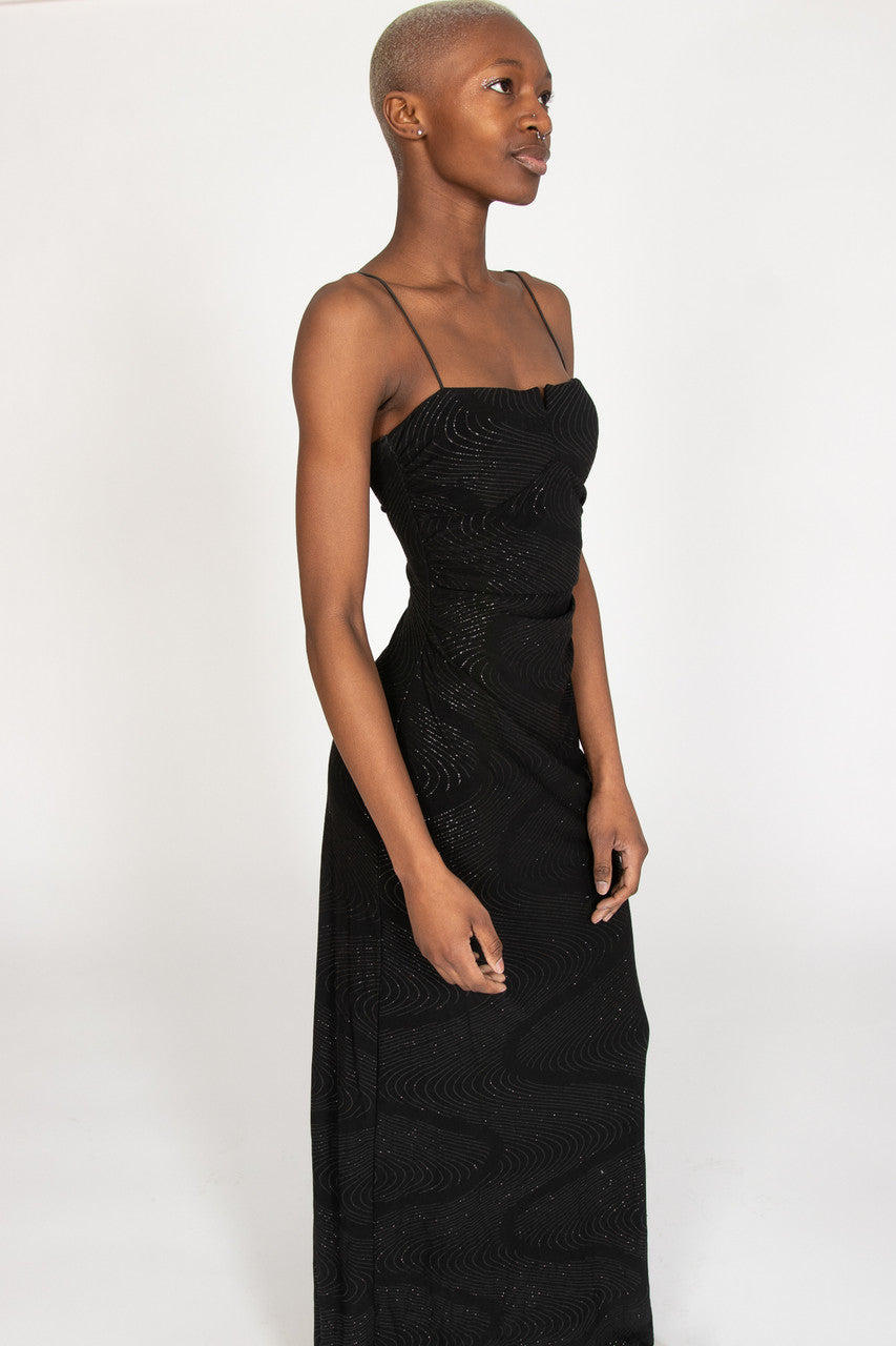 Vintage Black Long Dress with Sparkle Wave Design Vintage Black Long Dress with Sparkle Wave Design