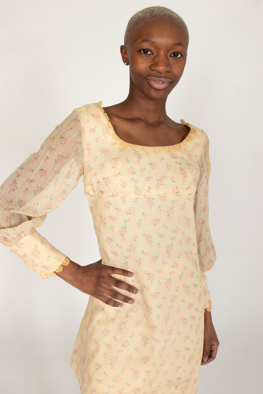 Vintage 1970s Mini Princess Floral Dress by Arpeja Young Ragstock Vintage 1970s Mini Princess Floral Dress by Arpeja Young Ragstock