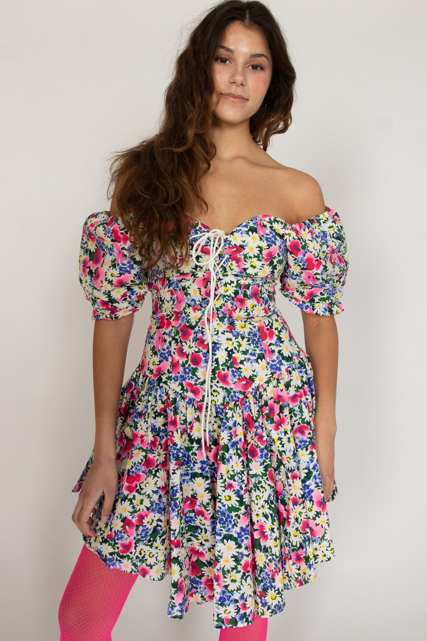 Vintage Puff Sleeve Floral Dress