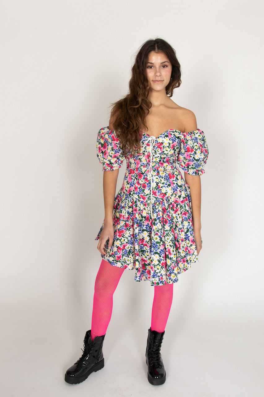Vintage Puff Sleeve Floral Dress