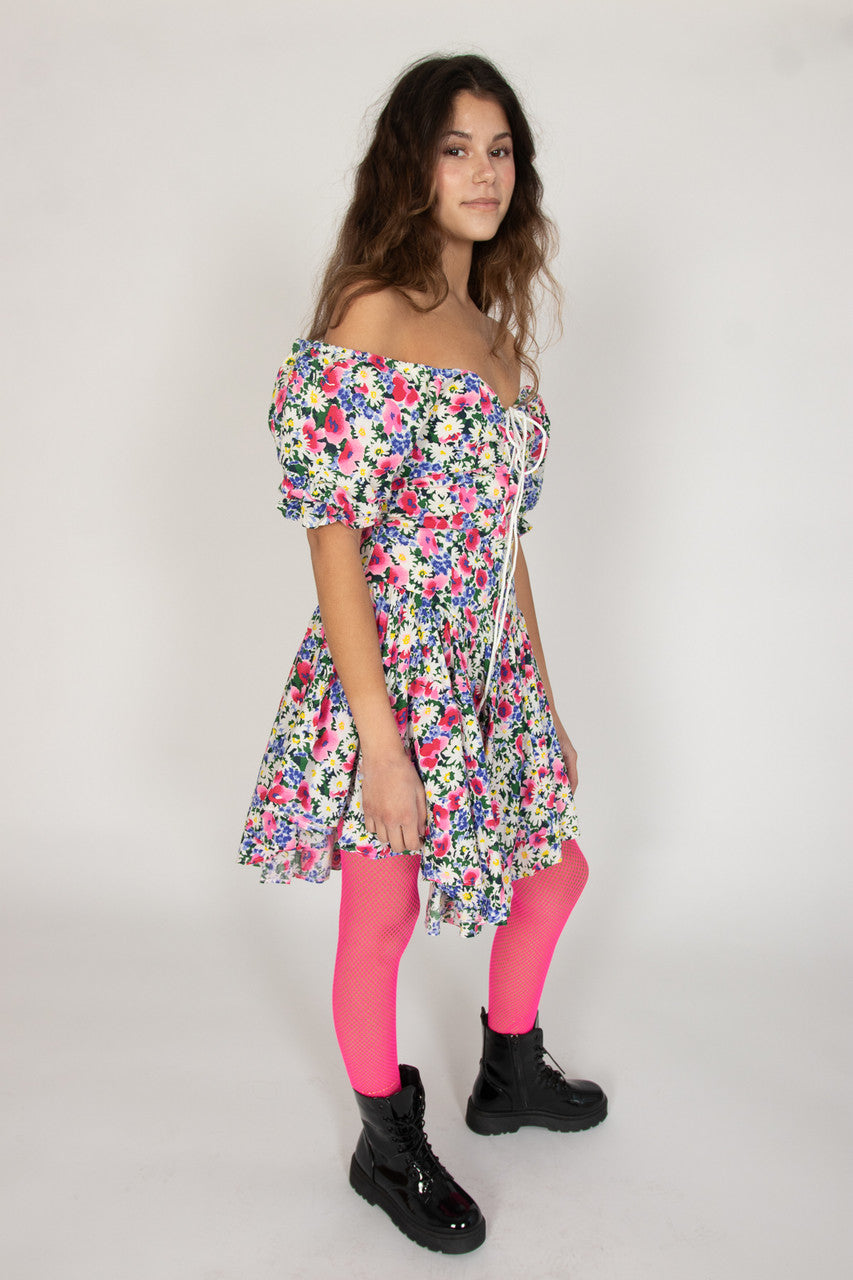 Vintage Puff Sleeve Floral Dress