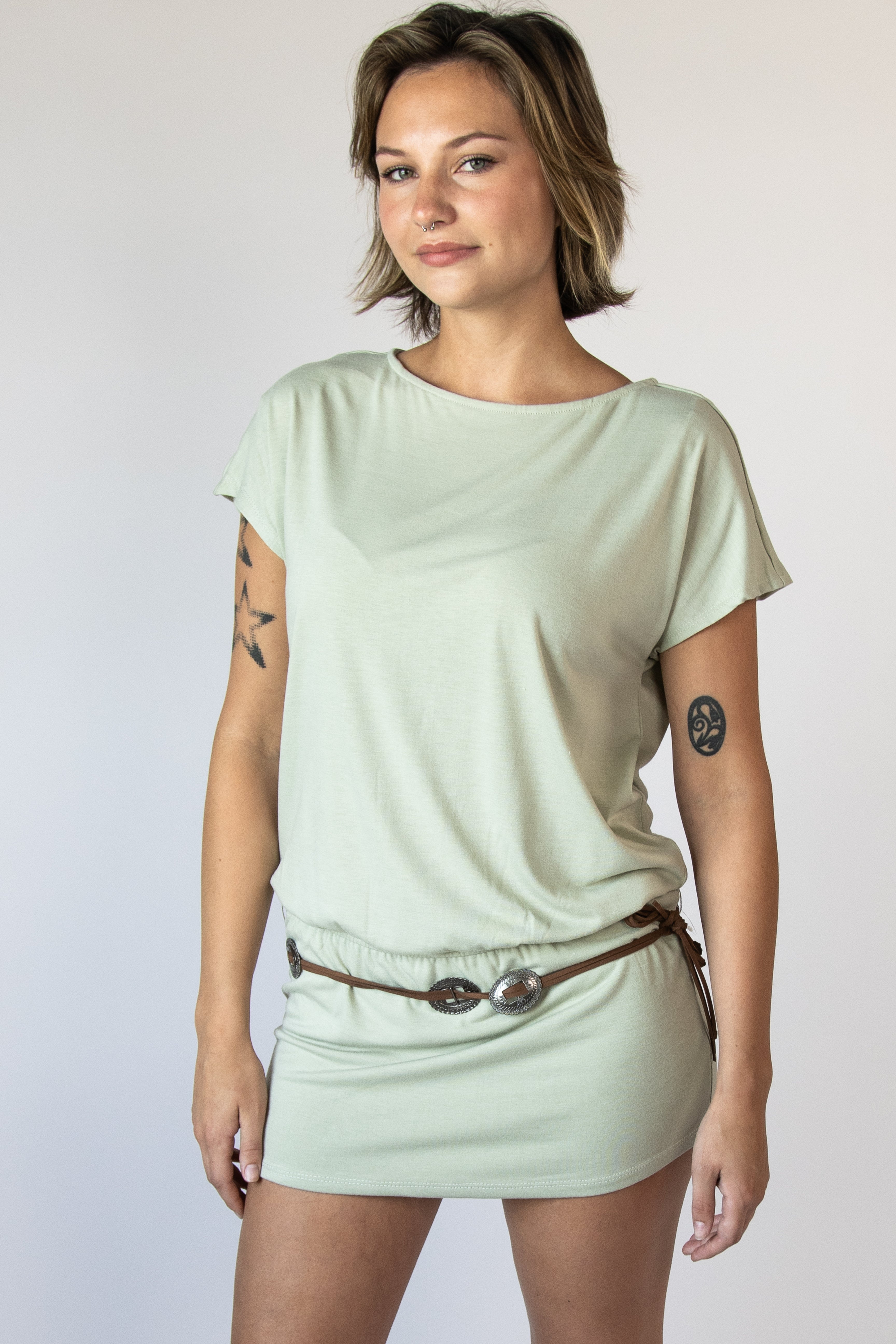 Drop Waist Western Belt Mini Dress