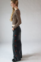 Embroidered Cherry Wide Leg Jeans