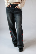 Embroidered Cherry Wide Leg Jeans