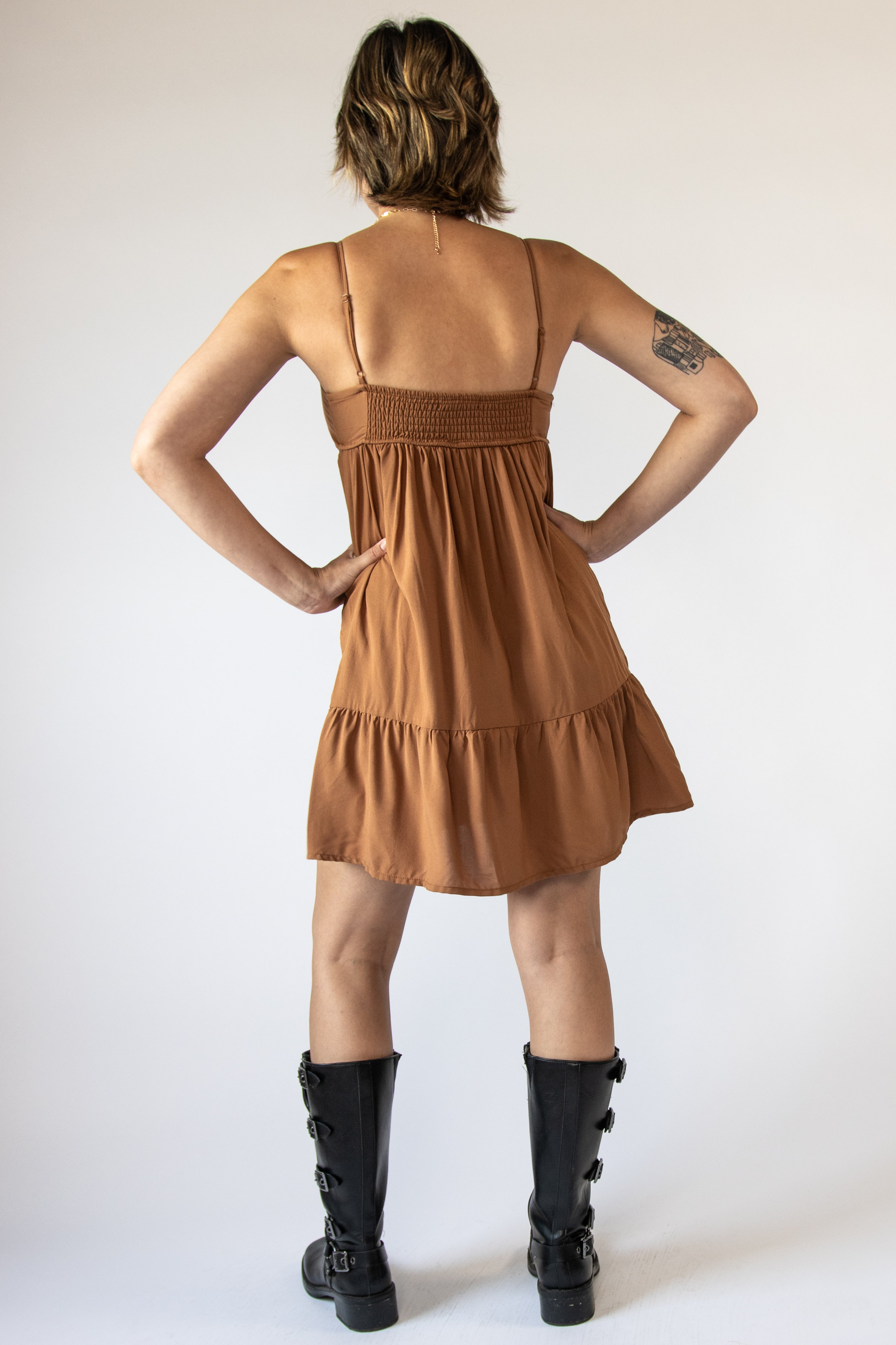 Beaded Tie Embroidered Babydoll Mini Dress