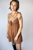 Beaded Tie Embroidered Babydoll Mini Dress