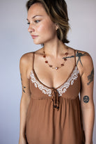 Beaded Tie Embroidered Babydoll Mini Dress