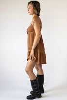 Beaded Tie Embroidered Babydoll Mini Dress