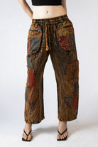 Embroidered Mushroom Block Patchwork Pants