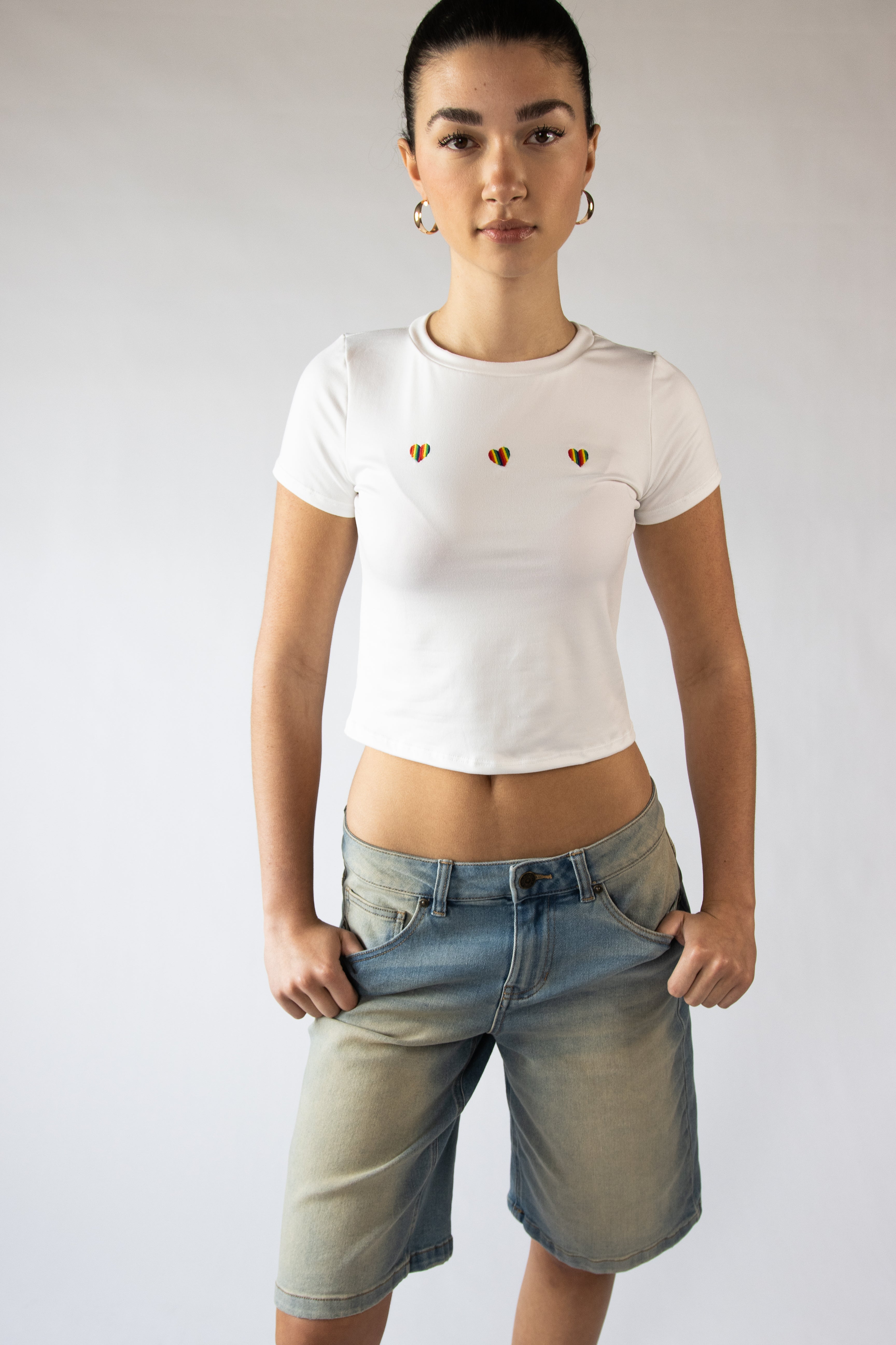 Embroidered Rainbow Hearts T-Shirt