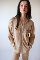 Embroidered Waffle Knit Zip Up Hoodie
