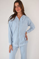 Embroidered Waffle Knit Zip Up Hoodie