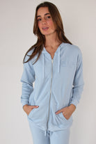 Embroidered Waffle Knit Zip Up Hoodie
