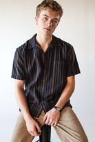 Embroidered Weave Striped Button Up Shirt