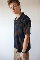 Embroidered Weave Striped Button Up Shirt