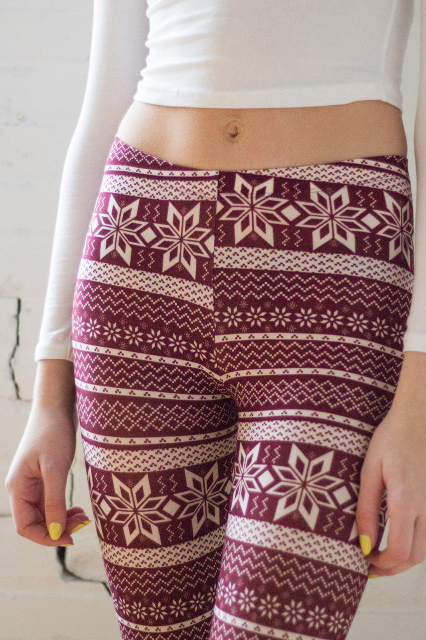 Wine Snowflake Leggings