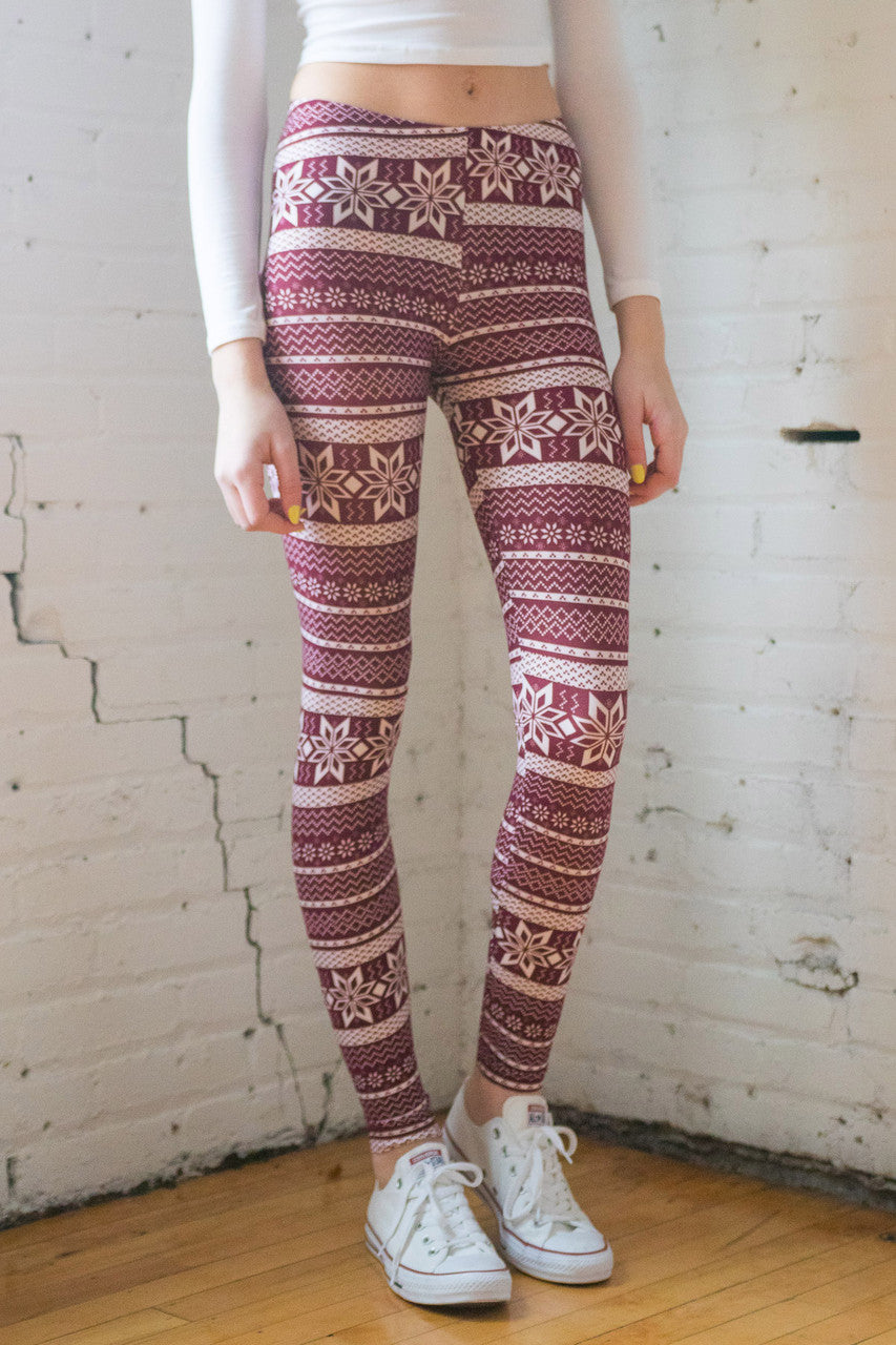 Wine Snowflake Leggings