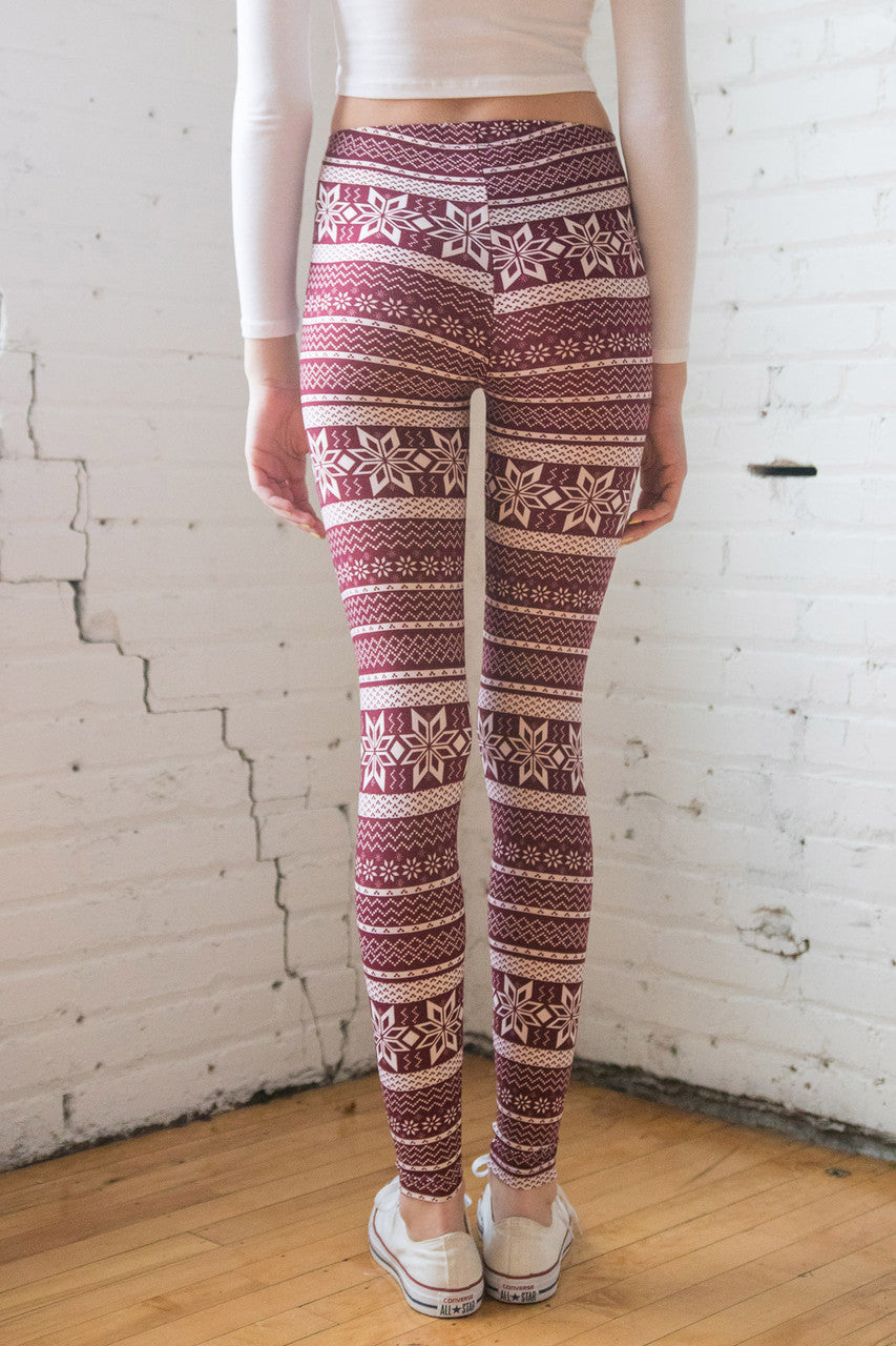 Wine Snowflake Leggings