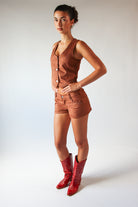 Faux Suede Nailhead Stud Mini Shorts
