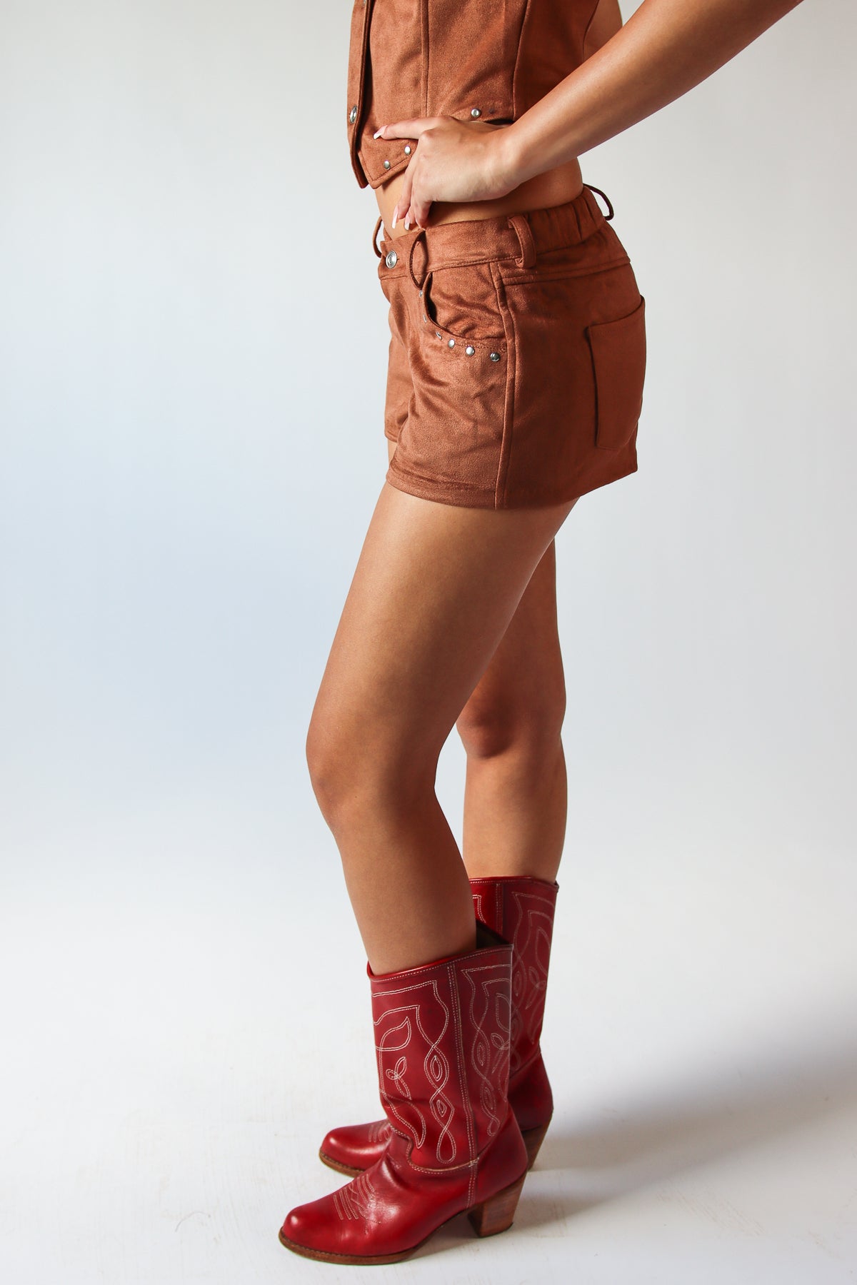 Faux Suede Nailhead Stud Mini Shorts