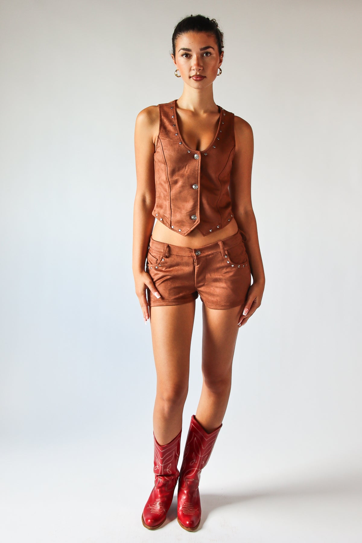 Faux Suede Nailhead Stud Vest