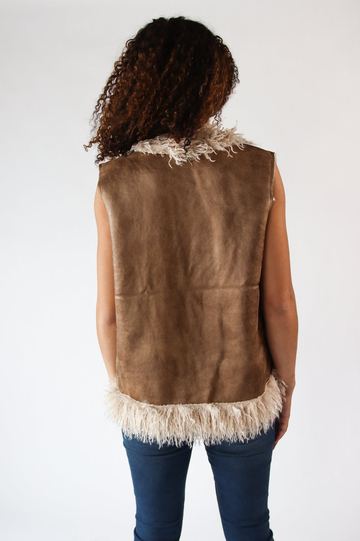 Faux Suede & Faux Fur Trim Vest