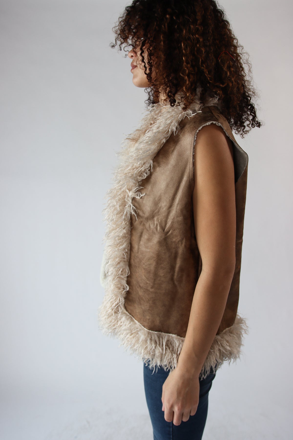 Faux Suede & Faux Fur Trim Vest