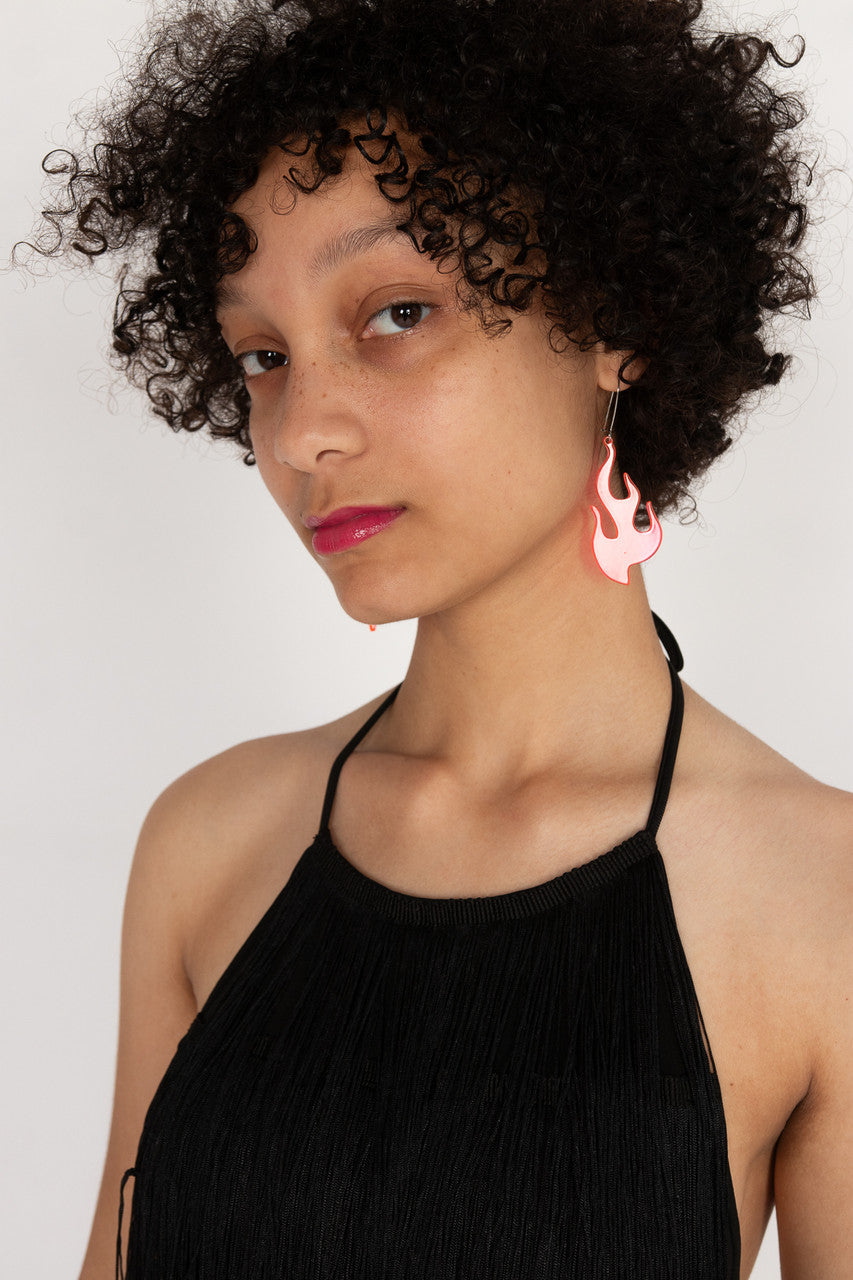 Neon Pink Flame Earrings