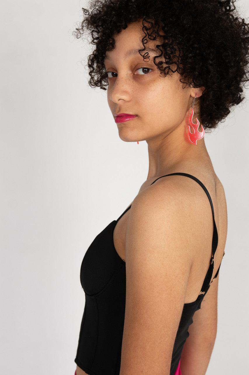 Neon Pink Flame Earrings