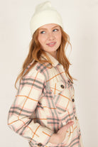 Ivory Sherpa Collar Plaid Trucker Jacket