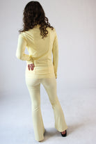 Fleece Lined Foldover Flare Pants Yellow