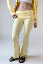 Fleece Lined Foldover Flare Pants Yellow