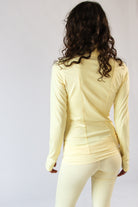 Fleece Lined Ribbed Zip Up Top Yellow