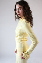 Fleece Lined Ribbed Zip Up Top Yellow