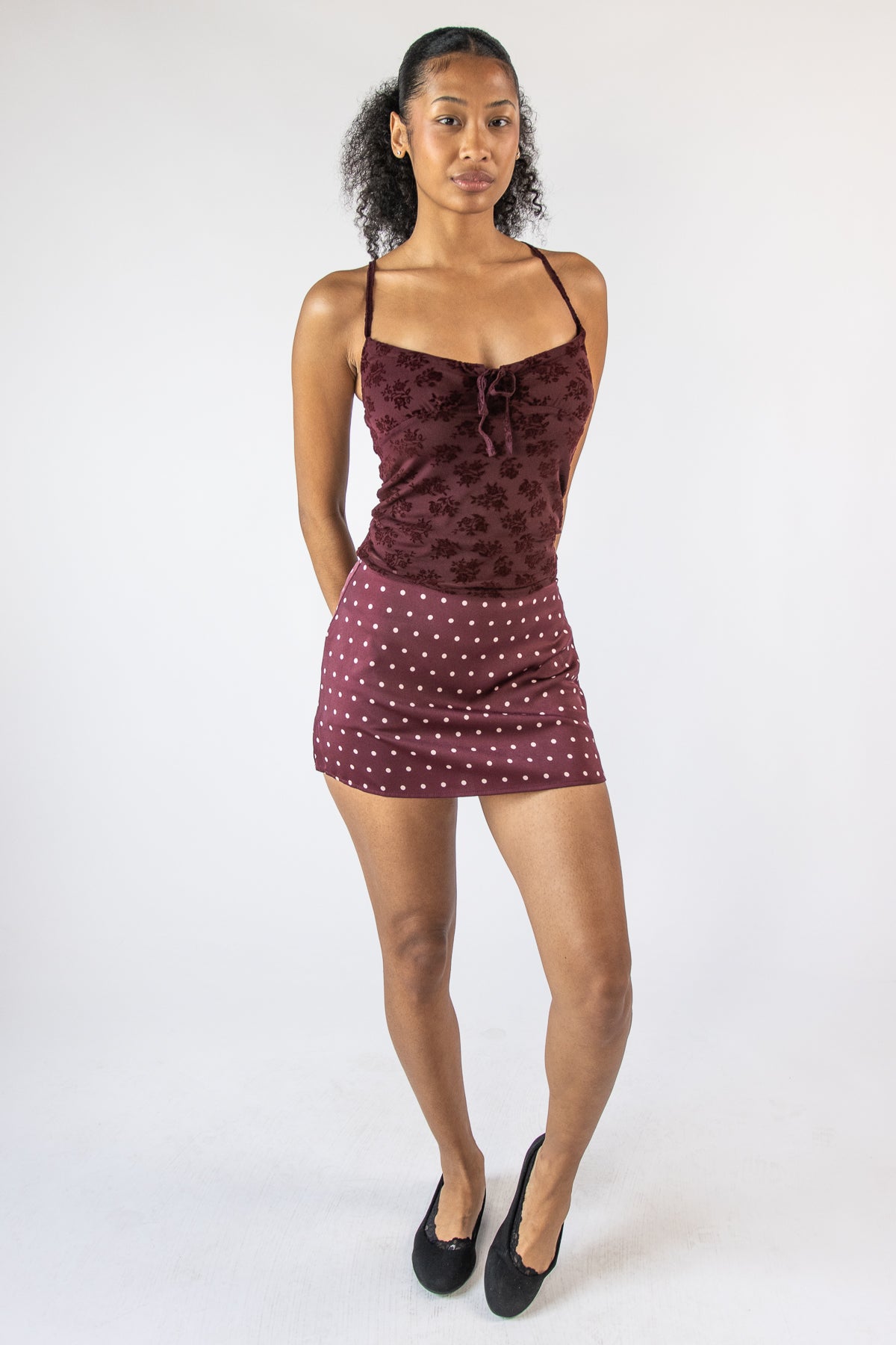 Mesh Flocked Babydoll Cami