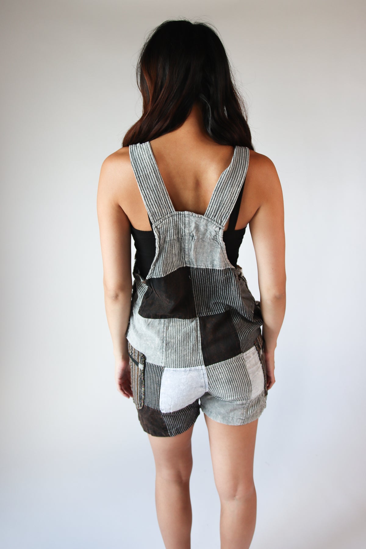 Floral Embroidered Patchwork Overall Shorts