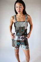 Floral Embroidered Patchwork Overall Shorts