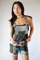 Floral Embroidered Patchwork Overall Shorts