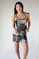 Floral Embroidered Patchwork Overall Shorts