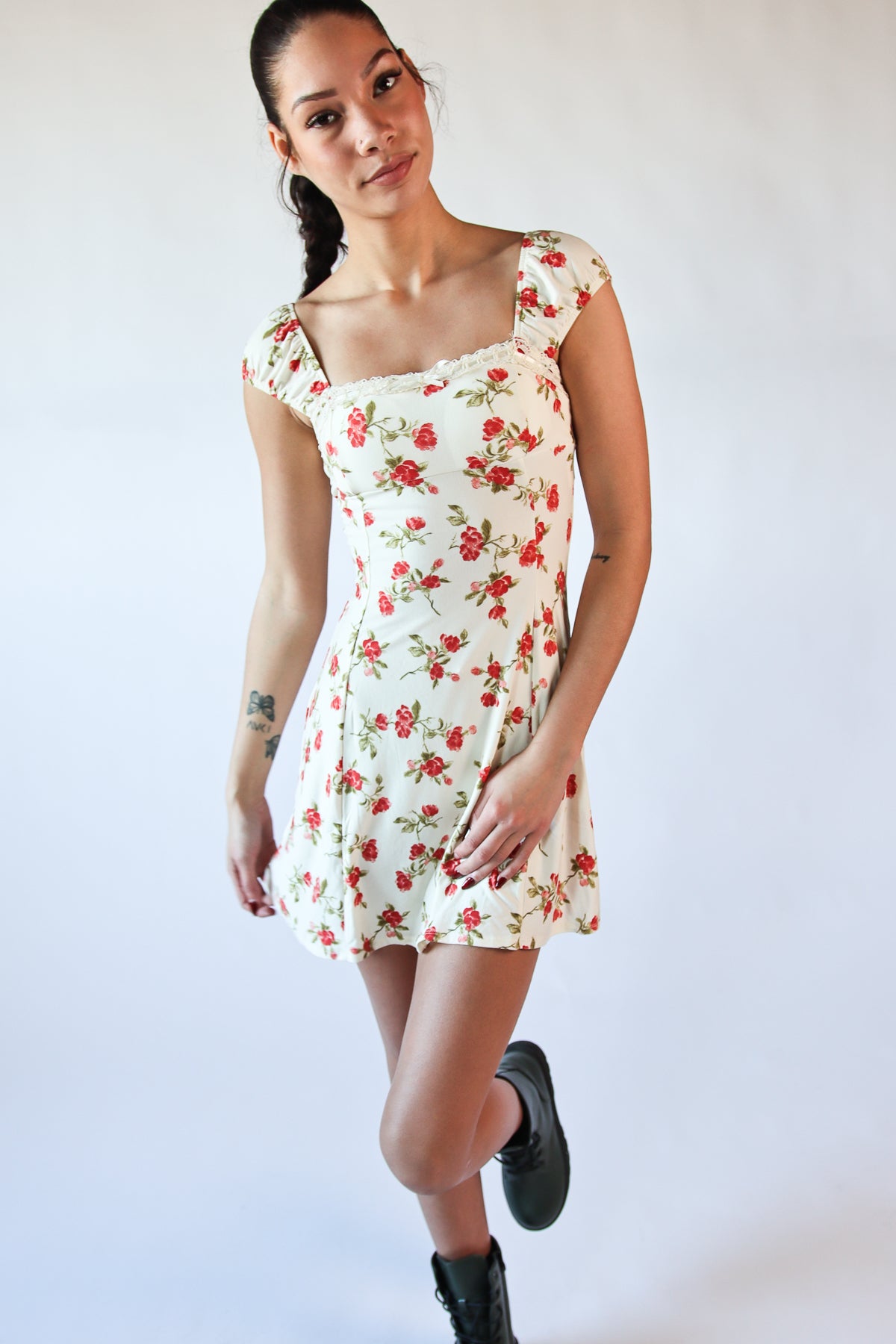 Floral Lace Trim Mini Dress