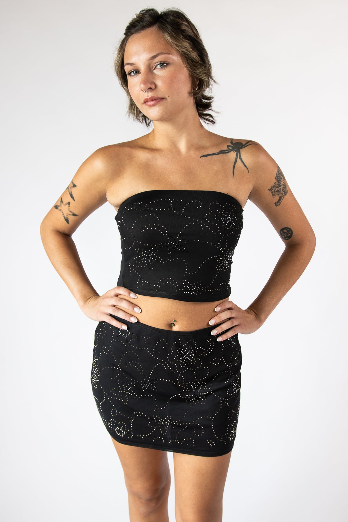 Floral Rhinestone Tube Top
