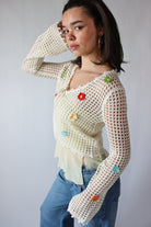 Flower Crochet Mesh Tie Front Cardigan
