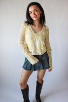 Flower Crochet Mesh Tie Front Cardigan