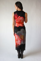 Flower Mock Neck Mesh Maxi Dress